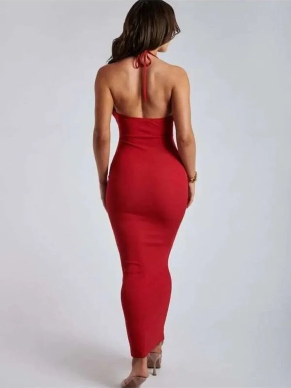 Meshki Maddie Ribbed Maxi Bodycon Dress Drawstring Cut Out Raspberry Red Small - Picture 4 of 8